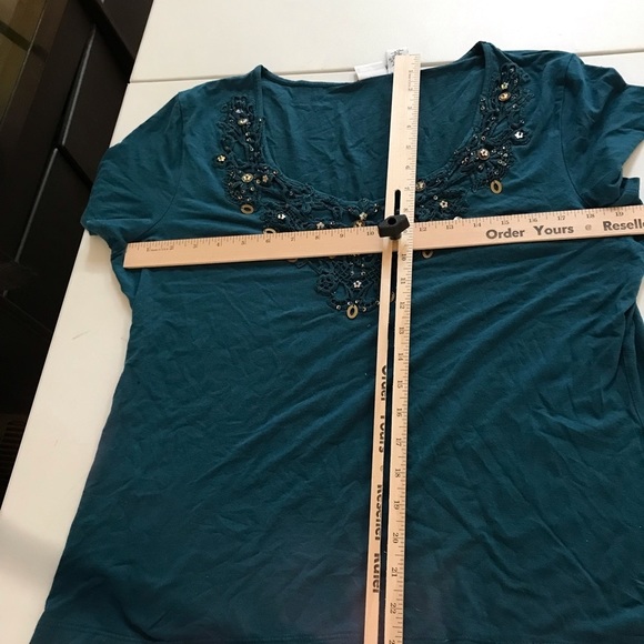 Together X-Large teal green embellished scoop neck tee - Picture 6 of 7